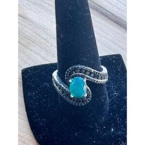Sterling Silver Teal Chalcedony & Black Spinel Swirl Ring Size 10 925 China